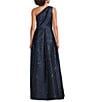 Donna Karan Metallic Jacquard One Shoulder A-Line Gown - Image 2