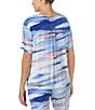 Color:Blue Multi - Image 2 - Micro Modal Multi Striped Short Sleeve V-Neck Coordinating Lounge Top