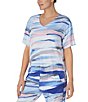 Color:Blue Multi - Image 4 - Micro Modal Multi Striped Short Sleeve V-Neck Coordinating Lounge Top