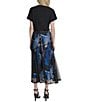 Donna Karan Mix Media Short Sleeve Twist Front Midi Dress, Color:Blue Brush Stroke - Image 2