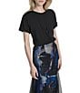 Donna Karan Mix Media Short Sleeve Twist Front Midi Dress, Color:Blue Brush Stroke - Image 4