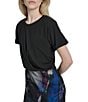 Donna Karan Mix Media Short Sleeve Twist Front Midi Dress, Color:Blue Brush Stroke - Image 5