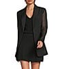Donna Karan Mixed Media Chiffon Sleeve Open Front Jacket, Color:Black - Image 1