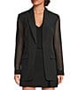 Donna Karan Mixed Media Chiffon Sleeve Open Front Jacket, Color:Black - Image 2