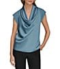 Donna Karan Mixed Media Crepe Jersey Cowl Neck Short Sleeve Blouse - Image 1