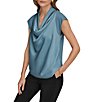 Donna Karan Mixed Media Crepe Jersey Cowl Neck Short Sleeve Blouse - Image 3