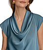 Donna Karan Mixed Media Crepe Jersey Cowl Neck Short Sleeve Blouse - Image 4