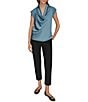 Donna Karan Mixed Media Crepe Jersey Cowl Neck Short Sleeve Blouse - Image 5