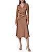 Donna Karan Mixed Media Draped Surplice V-Neck Side Shirred Satin Front Top - Image 4