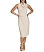 Donna Karan Mock Neck Sleeveless Soft Suiting Sheath Dress, Color:Pristine - Image 1