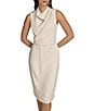 Donna Karan Mock Neck Sleeveless Soft Suiting Sheath Dress, Color:Pristine - Image 4
