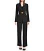 Donna Karan Notch Lapel Hardware Belted Blazer, Color:Black - Image 3