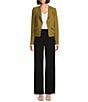 Donna Karan Novelty Frayed Tweed Open Front jacket, Color:Smoky Olive - Image 3