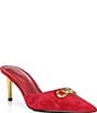 Donna Karan Pearl Ornamented Suede Metallic Kitten Heel Mules - Image 5