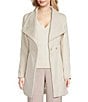 Donna Karan Petite Size Wool Blend Asymmetrical Wing Collar Belted Wrap Coat, Color:Nude - Image 1