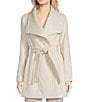 Donna Karan Petite Size Wool Blend Asymmetrical Wing Collar Belted Wrap Coat, Color:Nude - Image 2