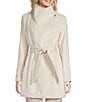 Donna Karan Petite Size Wool Blend Asymmetrical Wing Collar Belted Wrap Coat, Color:Nude - Image 4