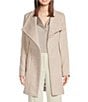 Donna Karan Petite Size Wool Blend Plaid Print Asymmetrical Wing Collar Belted Wrap Coat, Color:Beige/Ivory - Image 1
