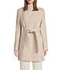 Donna Karan Petite Size Wool Blend Plaid Print Asymmetrical Wing Collar Belted Wrap Coat, Color:Beige/Ivory - Image 4