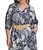Donna Karan Plus Size Abstract Print Button Front Shirt Dress, Color:Ink Multi - Image 4