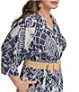 Donna Karan Plus Size Abstract Print Button Front Shirt Dress, Color:Ink Multi - Image 5