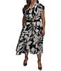 Donna Karan Plus Size Belted Midi Dress, Color:Black/Pristine - Image 1