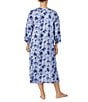 Color:Blue Ground - Image 2 - Plus Size Brushed Sweater Knit Floral Print 3/4 Sleeve V-Neck Sleepshirt