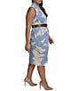 Donna Karan Plus Size Dot Crepe V-Neck Sleeveless Belted Sheath Midi Dress, Color:Cielo Cream - Image 3