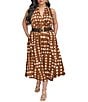 Donna Karan Plus Size Halter Neck Polka Dot Print Belted Midi Dress, Color:Russet Light - Image 1