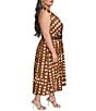 Donna Karan Plus Size Halter Neck Polka Dot Print Belted Midi Dress, Color:Russet Light - Image 3