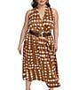 Donna Karan Plus Size Halter Neck Polka Dot Print Belted Midi Dress, Color:Russet Light - Image 4