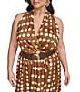 Donna Karan Plus Size Halter Neck Polka Dot Print Belted Midi Dress, Color:Russet Light - Image 5