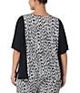 Donna Karan Plus Size Knit Textured Ikat Print Short Sleeve Coordinating Lounge Top, Color:Black Print - Image 2