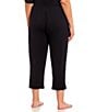 Color:Black - Image 2 - Plus Size Solid Basic Jersey Knit Drawstring Coordinating Cropped Sleep Pants