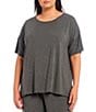 Color:Heather Charcoal - Image 1 - Plus Size Solid Drop Shoulder Short Sleeve Crew Neck Knit Coordinating Sleep Top