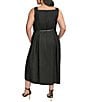 Donna Karan Plus Size Square Neck Sleeveless A-Line Belted Midi Dress, Color:Black - Image 2