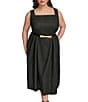 Donna Karan Plus Size Square Neck Sleeveless A-Line Belted Midi Dress, Color:Black - Image 4