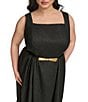 Donna Karan Plus Size Square Neck Sleeveless A-Line Belted Midi Dress, Color:Black - Image 5