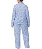 Color:Blue Print - Image 2 - Plus Size Stretch Velour Texture Print Long Sleeve Notch Collar Pajama Set