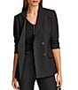 Color:Black - Image 1 - Ponte Double Breasted Flap Pocket Notch Lapel Blazer