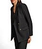 Color:Black - Image 4 - Ponte Double Breasted Flap Pocket Notch Lapel Blazer