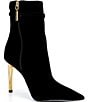 Donna Karan Poppy Suede Ornament Metallic Stiletto Heel Booties - Image 1