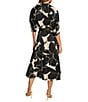 Donna Karan Printed 3/4 Sleeve Notch Collar Belted Side Pocket A-Line Midi Dress, Color:Black/Parchm - Image 2