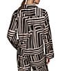 Donna Karan Coordinating Printed Satin Back Crape Notch Collar Long Sleeve Button Front Shirt, Color:Black/Sand - Image 2