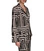 Donna Karan Coordinating Printed Satin Back Crape Notch Collar Long Sleeve Button Front Shirt, Color:Black/Sand - Image 3
