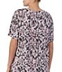 Color:Pink Print - Image 2 - Printed Short Sleeve V-Neck Jersey Knit Sleep Top