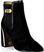 Donna Karan Raine Turn Lock Block Heel Suede Ankle Booties - Image 1