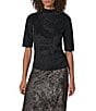 Donna Karan Rib Knit Mock Neck Short Sleeve Sweater Top - Image 1