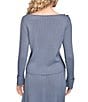 Donna Karan Ribbed Wool Blend Boat Neck Long Sleeve Button Embellished Top, Color:Tempest - Image 2