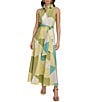 Donna Karan Sateen Button Front Collar Sleeveless Geometric Print Dress, Color:Kiwi Multi - Image 1